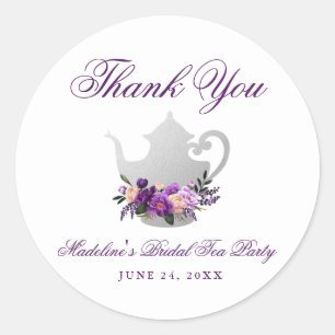 Adesivo Obrigado violeta roxo do tea party do chá de