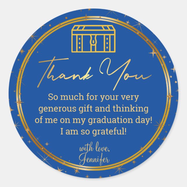 Adesivo obrigado você gradua o tronco de ouro azul brilha (Frente)