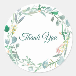 Adesivo Obrigado Watercolor Floral E Greenery Wreath