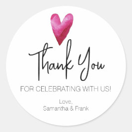 Adesivo Obrigado Watercolor Heart Classic Round Sticker