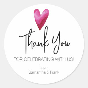 Adesivo Obrigado Watercolor Heart Classic Round Sticker