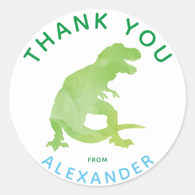 Adesivo Obrigado Watercolor T-Rex Dinossaur Personalizado (Frente)