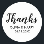 Adesivo Obrigado White<br><div class="desc">Obrigado elegante,  seus adesivos clássicos redondos brancos,  ideais para presentes de casamento e de aniversário.</div>