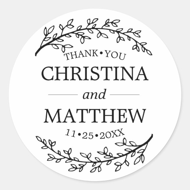Adesivo Obrigado White Black Laurel Branches Casamento (Frente)
