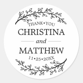 Adesivo Obrigado White Black Laurel Branches Casamento