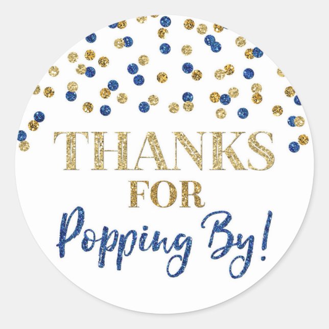 Adesivo Obrigados Azuis Dourados de Confetti para Pop by (Frente)