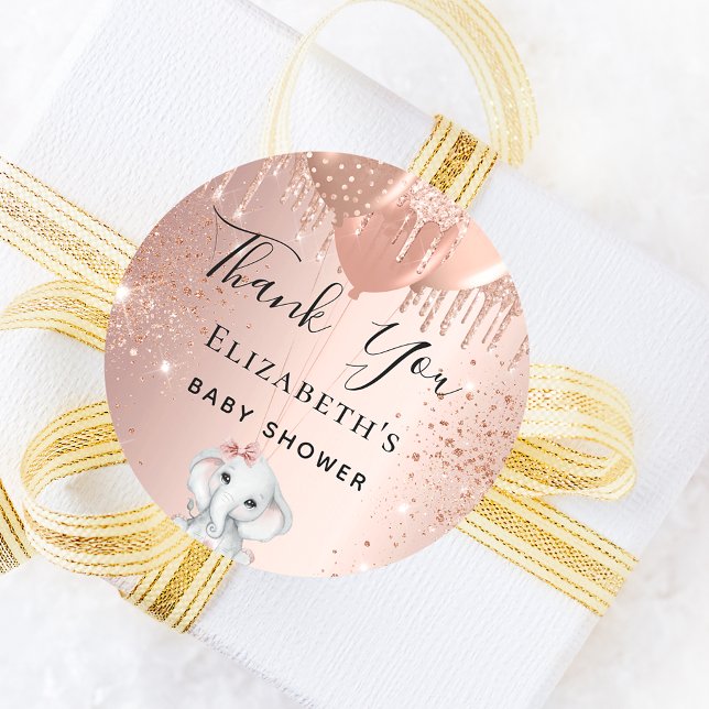 Adesivo obrigados chá de fraldas elefantes-rosa de-ouro (Criador carregado)