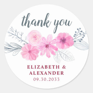 Adesivo obrigados cinzas de flores de primavera rosa moder