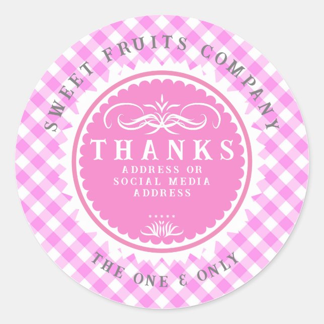 Adesivo Obrigados Colchete Clássico de Gingham Rosa (Frente)