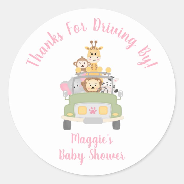 Adesivo Obrigados Conduzindo Por Chá De Bebê Safari Animal (Frente)
