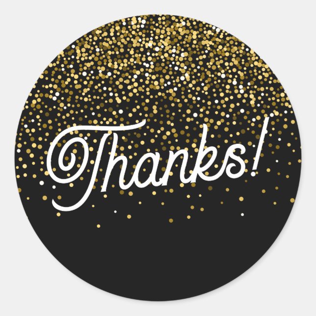 Adesivo Obrigados! Confetti Preto e Dourado (Frente)