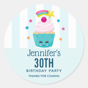 Adesivo Obrigados de aniversário de Kawaii com Cupcake az