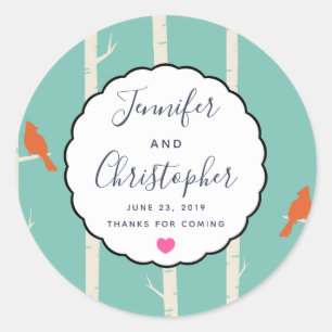 Adesivo Obrigados de Casamento de Aves Laranja Retroativas