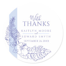 obrigados de casamento de desenho tropical azul