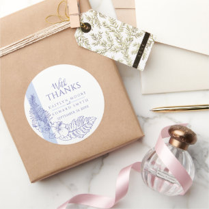 Adesivo obrigados de casamento de desenho tropical azul