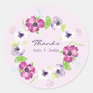 Adesivo Obrigados de Casamento de Flores de Aquarelas Rosa