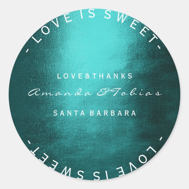 Adesivo Obrigados de Casamento Personalizados Verde Tropic (Frente)