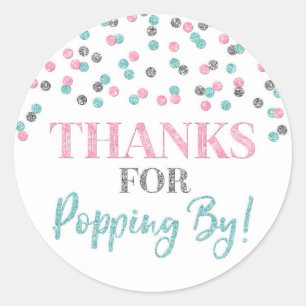 Adesivo Obrigados de Confetti Azul Rosa-Prateado para Pop-