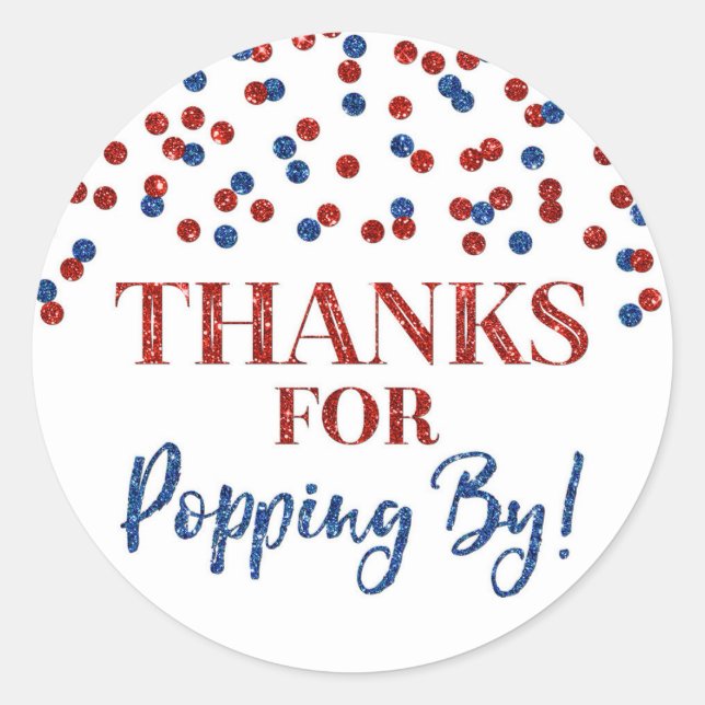 Adesivo Obrigados de Confetti Azul Vermelho para Pop by (Frente)