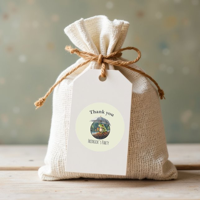 Adesivo Obrigados de Festa de aniversário de Sapo de Cotta (Whimsical woodland cottagecore child's birthday party rainy day aesthetic thank you sticker party)