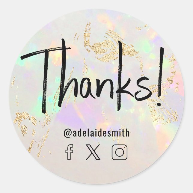 Adesivo obrigados faux hológrafo branco opal (Frente)