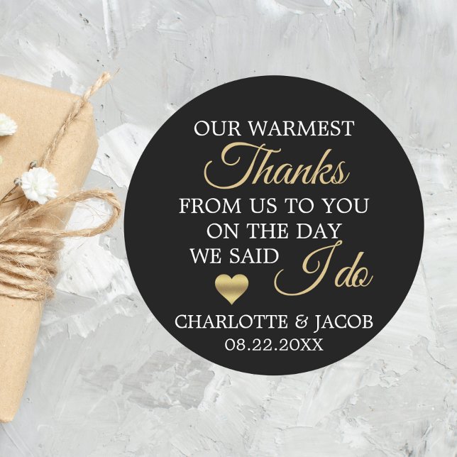 Adesivo Obrigados Mais Quentes do Coração Dourados | Obrig (GOLD Wedding Heart Warmest Thanks  Thank You Classic Round Sticker)