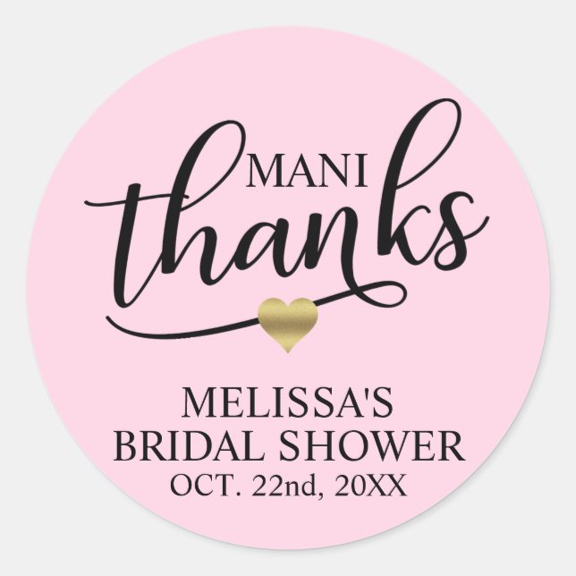 Adesivo Obrigados Mani Chá de fraldas Bridal Pink Nail Pol (Frente)