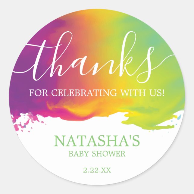 Adesivo Obrigados, Rainbow Watercolor Paint Splatter, Verd (Frente)