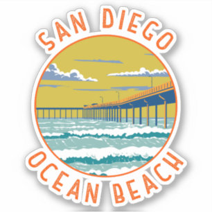 Adesivo Ocean Beach San Diego Viagem Art Vintage