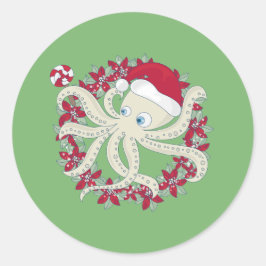 Adesivo ocean christmas octopus santa wreath poinsettia