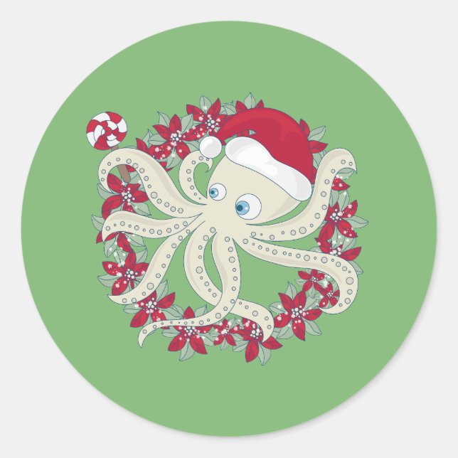 Adesivo ocean christmas octopus santa wreath poinsettia (Frente)