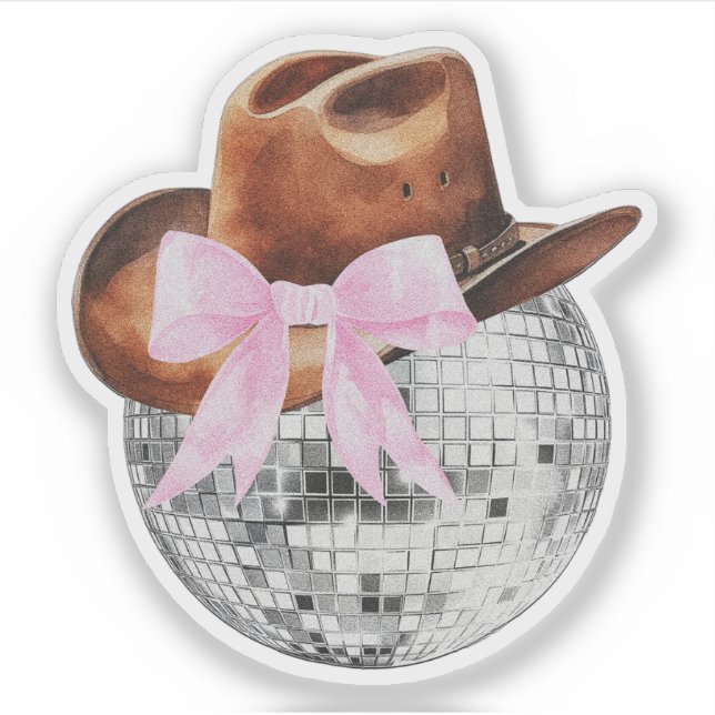 Adesivo Ocidental Bola de Disco Laço Rosa Chapéu d (Frente)