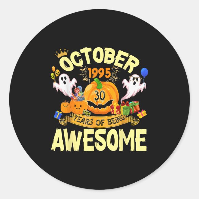 Adesivo October 1995 30 Years Of Being Awesome Funny Hallo (Frente)