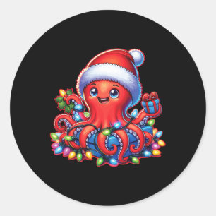 Adesivo Octopus De Natal Com Santa Hat E Luz De Férias
