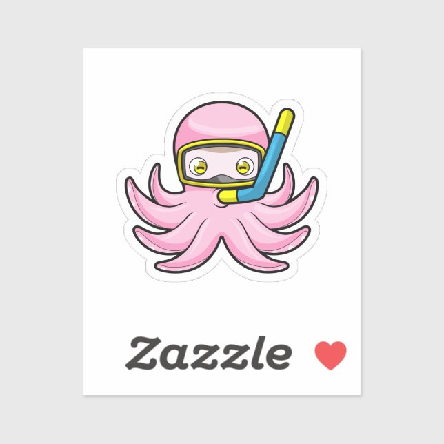 Adesivo Octopus em mergulho com Snorkel e óculos de nataçã (Folha)