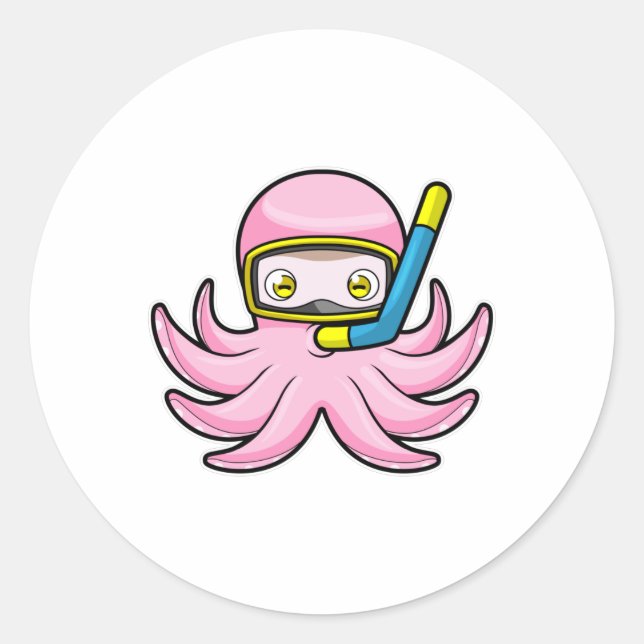 Adesivo Octopus em mergulho com Snorkel e óculos de nataçã (Frente)