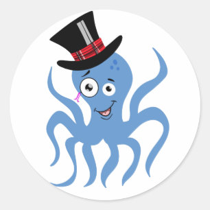 Adesivo Octopus em um Chapéu Superior e Monocóculo