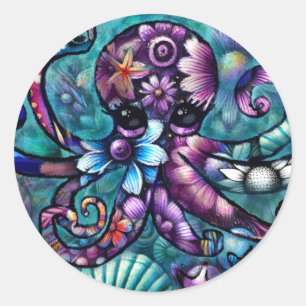 Adesivo Octopus Floral Teal Roxo Azul Costeira