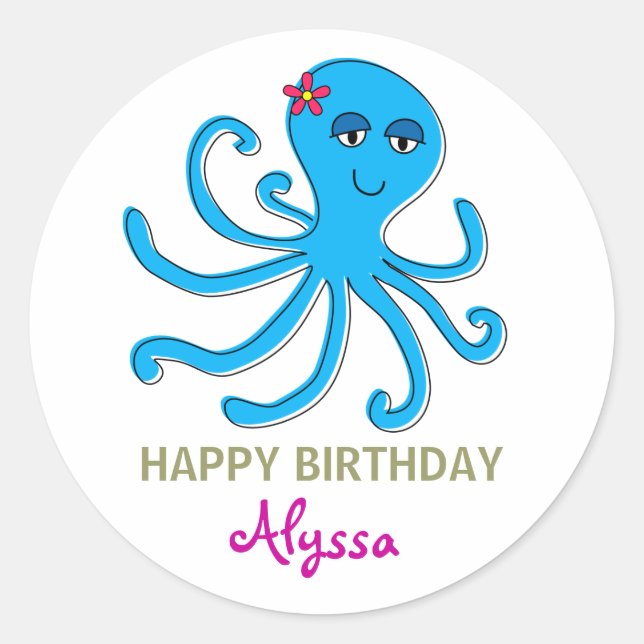 Adesivo Octopus Rapariga Azul, debaixo do Cupcake do mar (Frente)