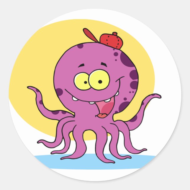 Adesivo Octopus Vestindo Um Boné Vermelho (Frente)