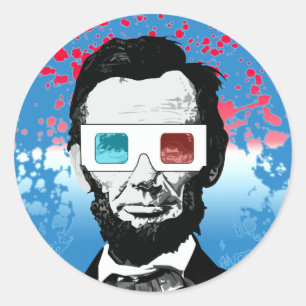 Adesivo Óculos 3D Alegre Abraham Lincoln Azul Claro Pop
