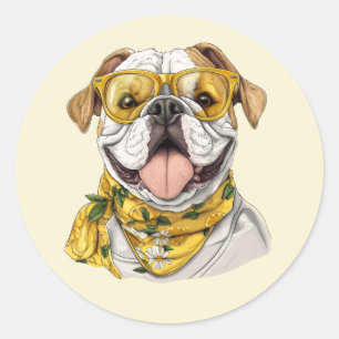 Adesivo Óculos de Sol de Bulldog Inglês Fofo com Limões