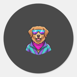 Adesivo Óculos de Sol de Cachorro Fofo Arte Neon Retro_1