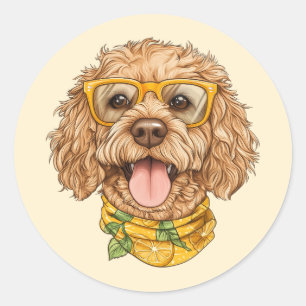 Adesivo Óculos de Sol de Cachorro Goldendoodle Fofos Laran