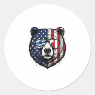Adesivo Óculos de Sol do Urso Patriota Camisa Vector Vinta