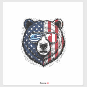 Adesivo Óculos de Sol do Urso Patriota Camisa Vector Vinta