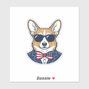 Adesivo Óculos de Sol Patrióticos de Corgi Arte Vetorial V