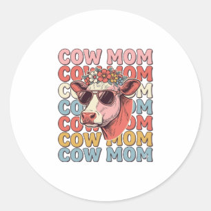Adesivo Óculos de Sol Retrô Cow Mom Desenho de Gravura Vin