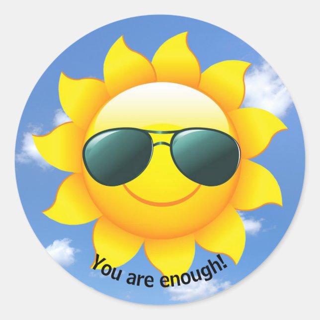 Adesivo Óculos escuros no sol amarelo no céu com aspas (Frente)