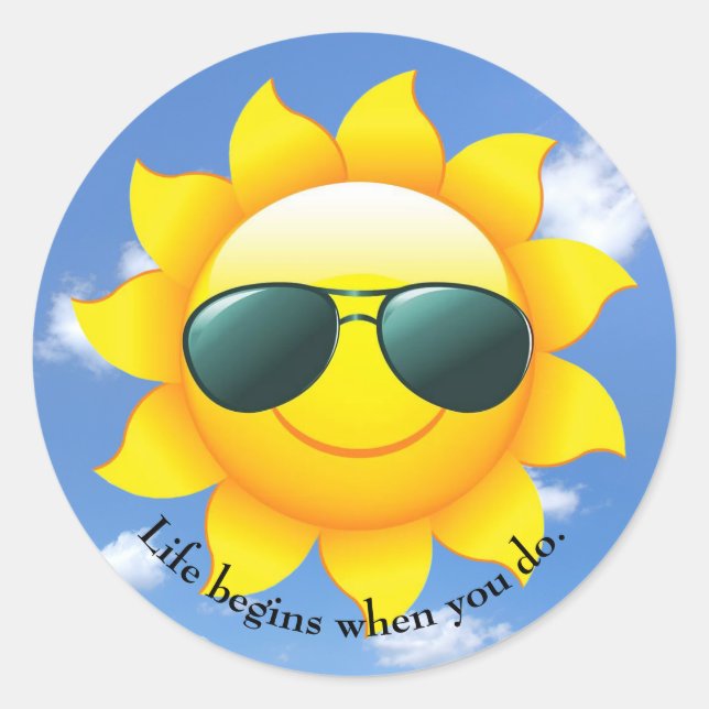 Adesivo Óculos escuros no sol amarelo no céu com aspas (Frente)